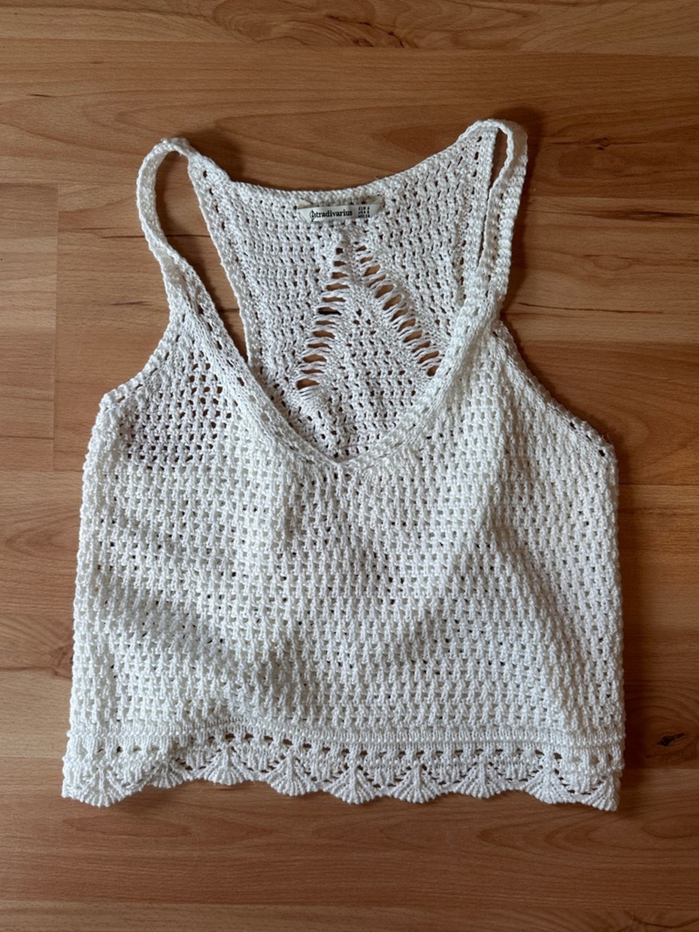 stradivarius White Crochet Racerback Camisole